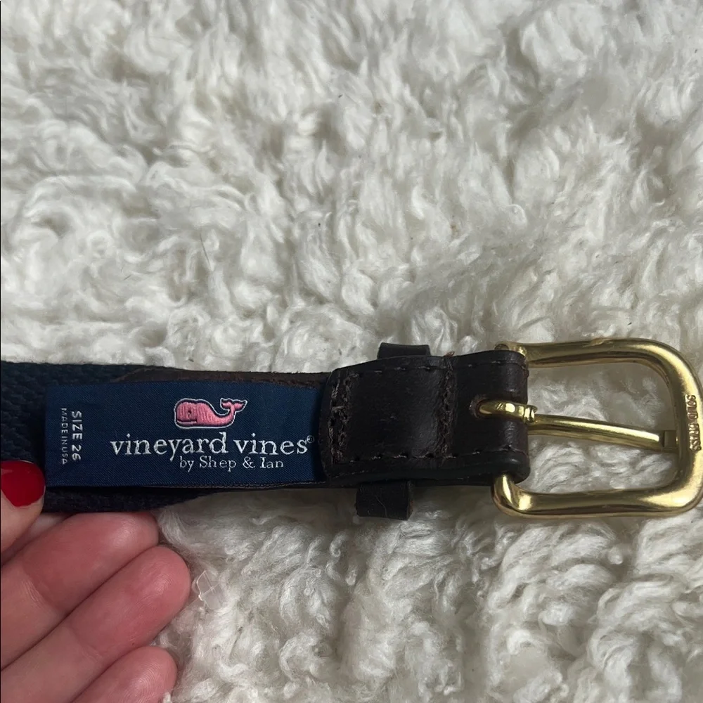 Vineyard Vines Kids Pink and Brown Patterned Genuine Leather Belt Gold Buckle